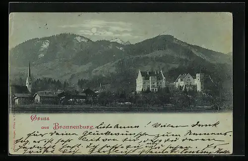 Mondschein-AK Brannenburg, Panorama im Vollmondlicht
