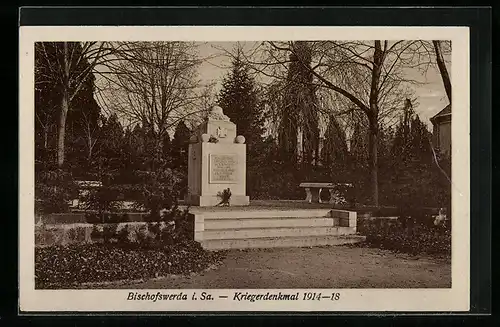 AK Bischofswerda /Sa., Kriegerdenkmal 1914-18 mit Anlagen