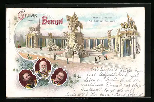 Lithographie Berlin, Denkmal Kaiser Wilhelm I., Bildnis Friedrich Wilhelm III. von Preussen