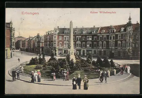 AK Erlangen, Kaiser Wilhelmsplatz mit Pasanten aus der Vogelschau