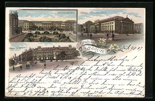 Lithographie Berlin, Universität, Königl. Zeughaus, Königl. Opernhaus