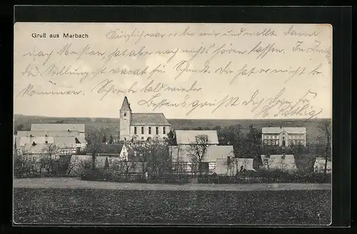 AK Marbach, Ortspanorama aus der Vogelschau