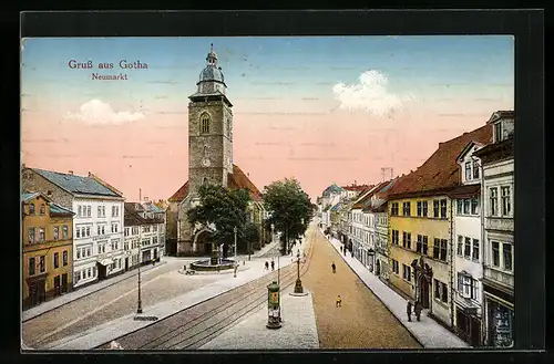 AK Gotha, Neumarkt mit Litfasssäule