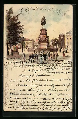 Lithographie Berlin, Das Friedrichsdenkmal Unter den Linden