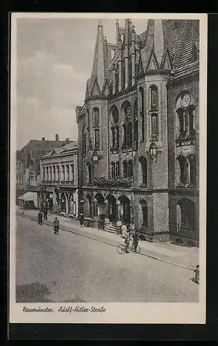 AK Neumünster, Strasse mit Fahrradfahrern