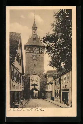 AK Marbach a. N., Strassenpartie am Torturm
