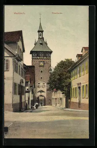 AK Marbach, Strassenpartie am Thorturm