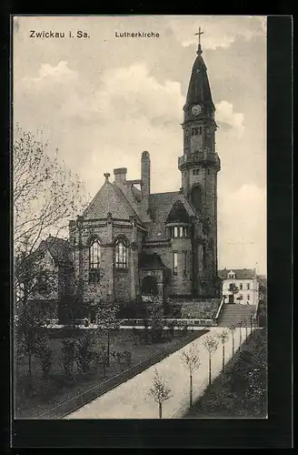 AK Zwickau i. Sa., Ortspartie an der Lutherkirche