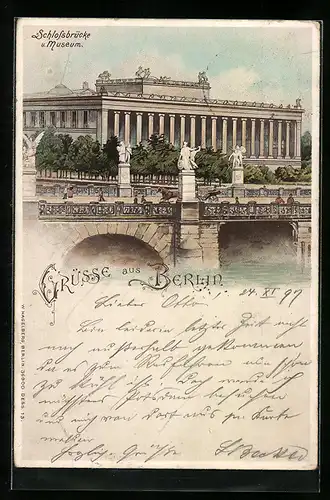 Lithographie Berlin, Schlossbrücke und Museum