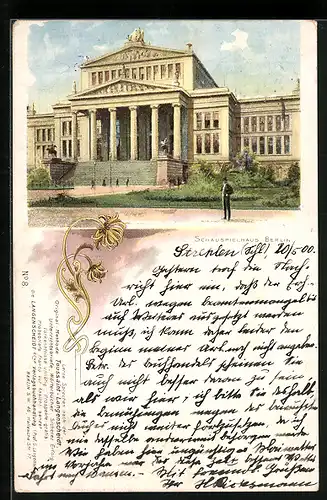 Lithographie Berlin, Blick auf das Königliche Schauspielhaus, Gendarmenmarkt