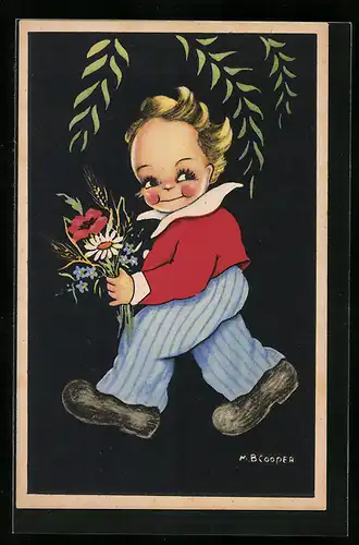 Künstler-AK sign. M. B. Cooper: Kleiner Junge mit einem Blumenstrauss
