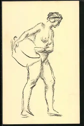 Künstler-AK sign. Karel Spillar: Nackte Dame mit einem Gefäss unter dem Arm