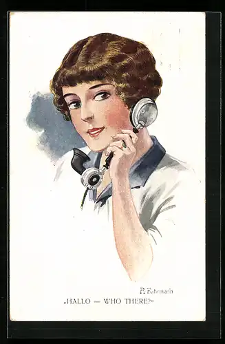 Künstler-AK sign. R. Fuhrmann: Dame am Telefon