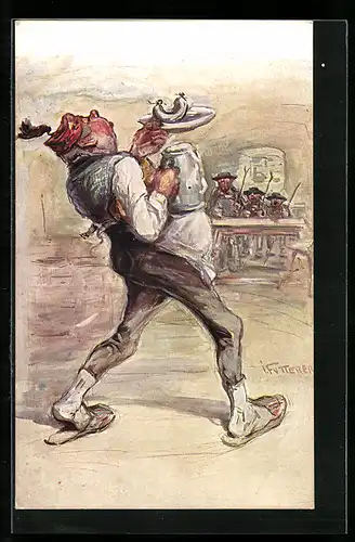 AK Kellner trägt Bierkrug und Weisswurst