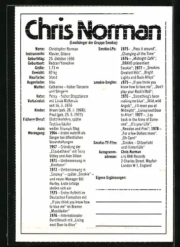 AK Musiker Chris Norman, Porträt