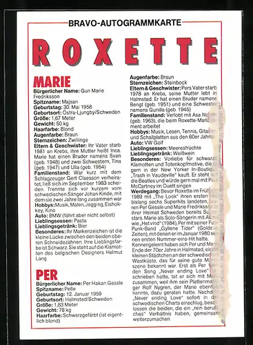 AK Musiker der Band Roxette, Portrait