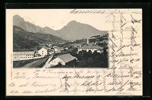 AK Tai di Cadore, Ortsansicht aus der Vogelschau, im Hintergrund Berge