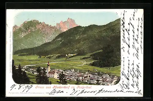 AK Niederdorf im Pusterthal, Gesamtansicht vom Berg aus gesehen