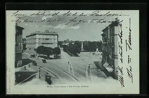 Mondschein-AK Milano, Piazza Cavour e Via Principe Umberto