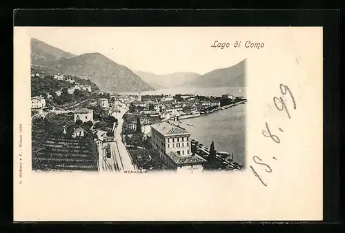 AK Menaggio /Lago di Como, Ortsansicht aus der Vogelschau