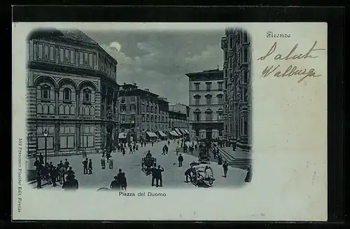 Mondschein-AK Firenze, Piazza del Duomo