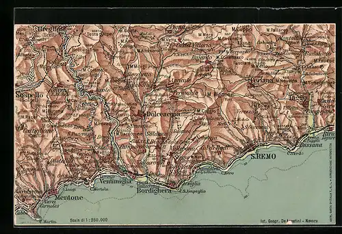 AK Landkarte der italienischen Küstenregion zwischen Sanremo und Ventimiglia