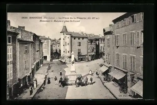 AK Brioude, La Place de la Fénerie, Monument J. Maigne et place St-Ferréol