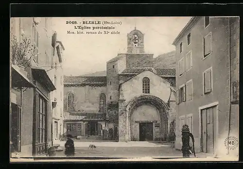 AK Blesle, la place de l`Eglise, construction romane du IXe siècle