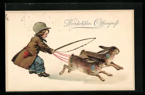 AK Junge mit Osterhasen