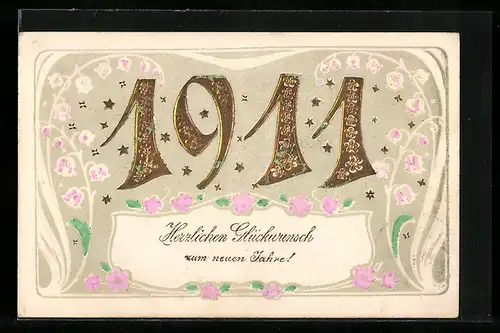 AK Jahreszahl 1911 mit Blütenmotiv
