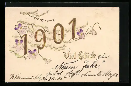 AK Jahreszahl 1901 mit Veilchen