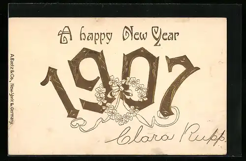 AK Jahreszahl 1907 in goldener Schrift