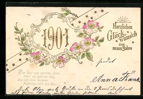 AK Jahreszahl 1901 mit Wildrosen