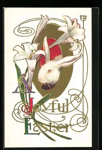 AK Osterhase blickt durch Guckloch, weisse Lilien