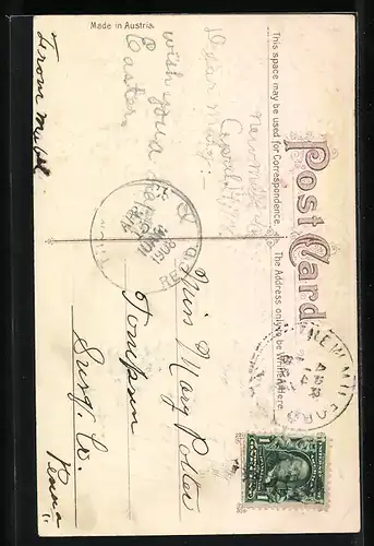 AK Osterhase blickt aus einer Kiste