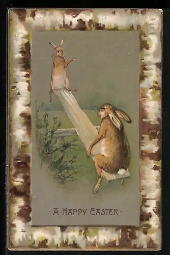AK Osterhasen auf der Wippe
