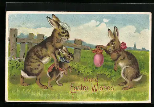 AK Osterhasenfamile zum Fest, Kind Easter Wishes