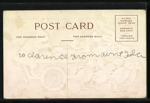 AK Küken ziehen Osterhasen auf einem Wagen