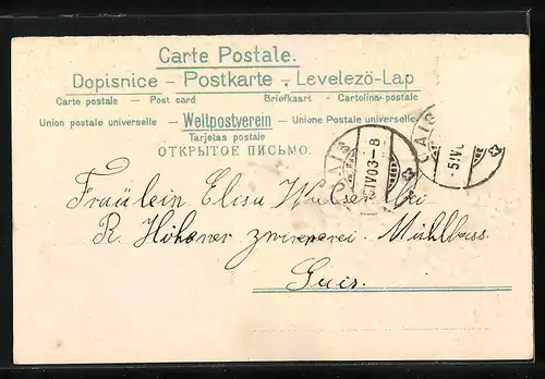 AK Osterhase mit Kleeblättern und Rosen