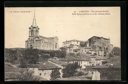 AK Lamothe, Vue generale Sud-Est, Belle Eglise moderne et ancien Chateau feodal