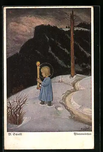 Künstler-AK Matthäus Schiestl: Wintermärchen, Kleine Lichtgestalt