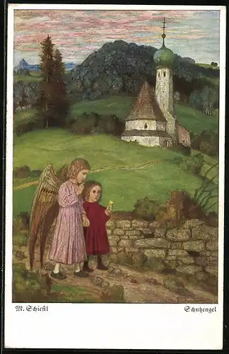 Künstler-AK Matthäus Schiestl: Schutzengel und ein Kind