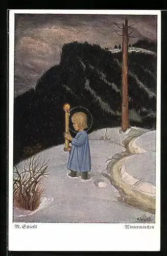 Künstler-AK Matthäus Schiestl: Wintermärchen, Kleine Lichtgestalt