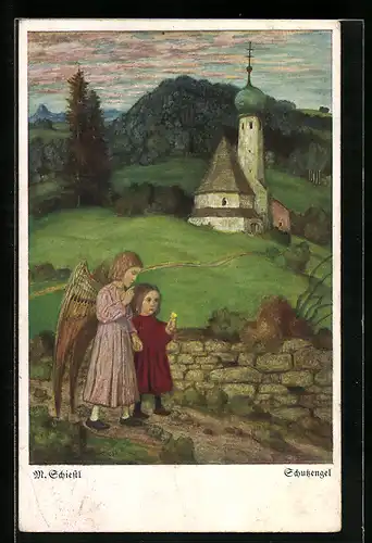 Künstler-AK Matthäus Schiestl: Schutzengel und ein Kind