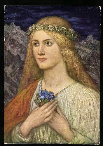 Künstler-AK Matthäus Schiestl: Alpenblumen, Blonde Maid