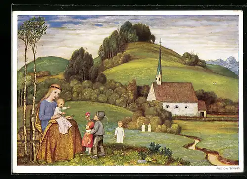 Künstler-AK Matthäus Schiestl: Madonna in der Wiese