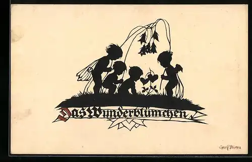 Künstler-AK Georg Plischke: Das Wunderblümchen, Kleine Feen und Engel mit Herzblume