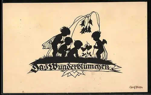 Künstler-AK Georg Plischke: Das Wunderblümchen, Kleine Feen und Engel mit Herzblume