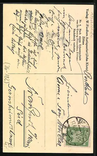 Künstler-AK Georg Plischke: Engel tragen Glockenblumen, Scherenschnitt