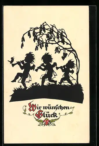 Künstler-AK Georg Plischke: Fröhlich musizierende Kinder wünschen Glück